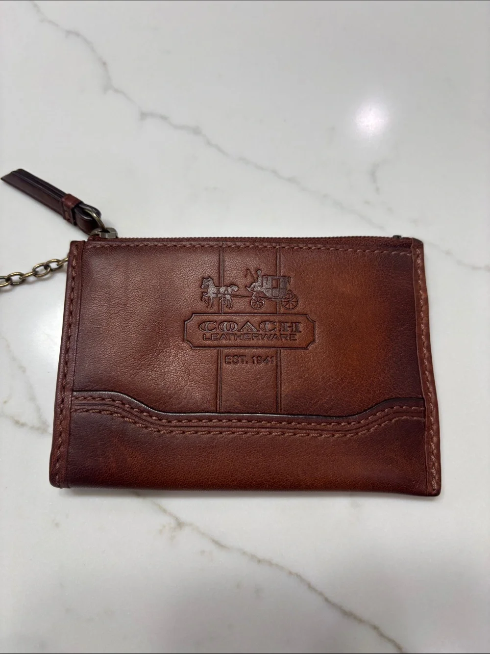 Coach Brown Leather Zip Card & Key Holder